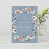 Invitation Mariage Fleurissant à la Pêche Bleue (Debout devant)