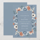 Invitation Mariage Fleurissant à la Pêche Bleue (Devant / Derrière)