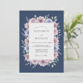 Invitation Mariage Fleurissant à la Rose Navy (Debout devant)