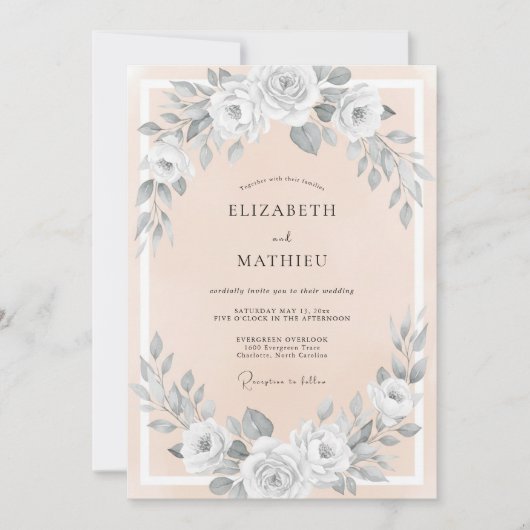 Invitation Mariage Fleurissant à la Rose Pêche (Devant)