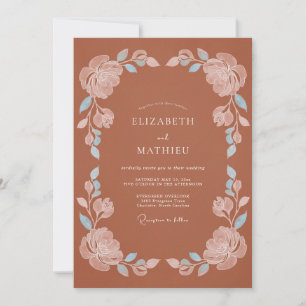 Invitation Mariage Fleurissant à la Terre Cuite Pastel
