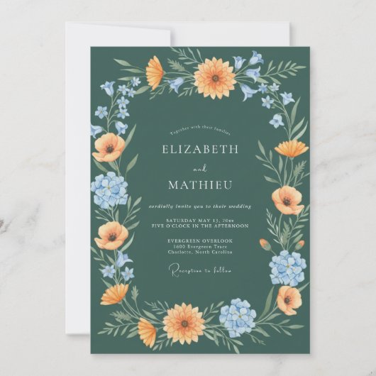 Invitation Mariage Fleurissant à l'Arche Florale Vert Profond (Devant)