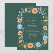 Invitation Mariage Fleurissant à l'Arche Florale Vert Profond (Devant / Derrière)