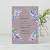 Invitation Mariage Fleurissant Bleu Lavande (Debout devant)