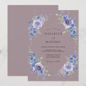 Invitation Mariage Fleurissant Bleu Lavande (Devant / Derrière)