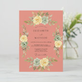 Invitation Mariage Fleurissant Botanique Douce Corail (Debout devant)