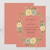 Invitation Mariage Fleurissant Botanique Douce Corail (Devant / Derrière)