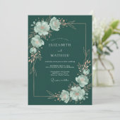 Invitation Mariage Fleurissant Botanique Teal (Debout devant)