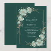 Invitation Mariage Fleurissant Botanique Teal (Devant / Derrière)