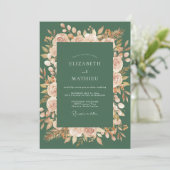 Invitation Mariage Fleurissant de Pêcher Vert (Debout devant)