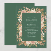 Invitation Mariage Fleurissant de Pêcher Vert (Devant / Derrière)