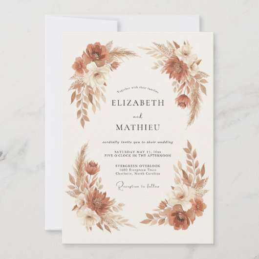 Invitation Mariage Fleurissant en Terre Cuite (Devant)