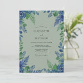Invitation Mariage Fleurissant Feuille Bleue (Debout devant)