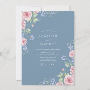 Invitation Mariage Fleurissant Fleur Bleue Poussiéreuse