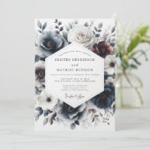 Invitation Mariage Fleurissant Indigo Hiver (Debout devant)