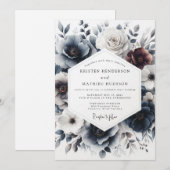 Invitation Mariage Fleurissant Indigo Hiver (Devant / Derrière)