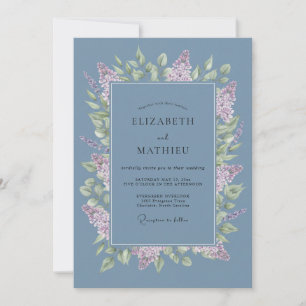Invitation Mariage Fleurissant Lilas Bleu Poussiéreux