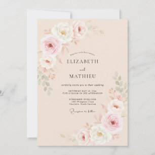 Invitation Mariage Fleurissant Rose Douce Pêche