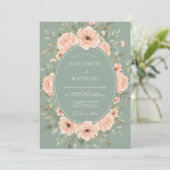 Invitation Mariage Fleurissant Vert Sauge (Debout devant)