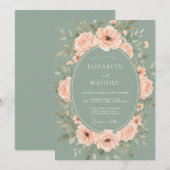 Invitation Mariage Fleurissant Vert Sauge (Devant / Derrière)