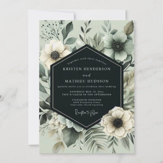 Invitation Mariage Fleurissant Vert Sauge (Devant)