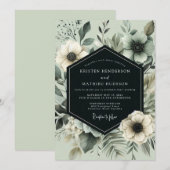 Invitation Mariage Fleurissant Vert Sauge (Devant / Derrière)