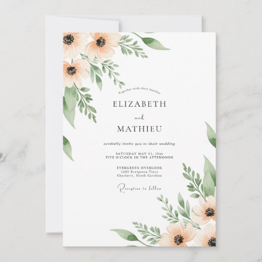 Invitation Mariage Fleurissement de Pêcher (Devant)