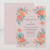 Invitation Mariage Fleurissement Impressionniste de Corail (Devant / Derrière)
