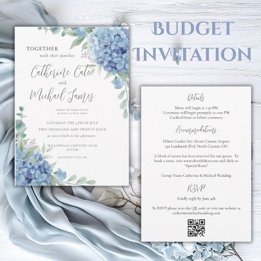 Invitation Mariage Fleuriste à Budget avec Hydrangea Bleu