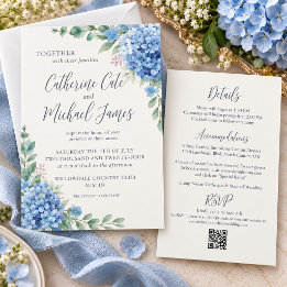 Invitation Mariage Fleuriste à Budget avec Hydrangea Bleu