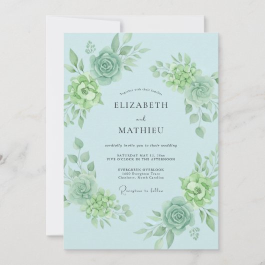 Invitation Mariage Fleuriste Bleu Céleste (Devant)