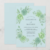 Invitation Mariage Fleuriste Bleu Céleste (Devant / Derrière)