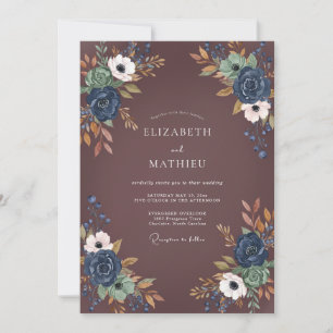 Invitation Mariage Fleuriste Navy Or Prune