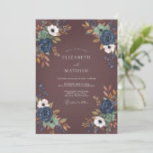 Invitation Mariage Fleuriste Navy Or Prune (Debout devant)