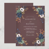 Invitation Mariage Fleuriste Navy Or Prune (Devant / Derrière)