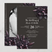 Invitation Mariage Fleuriste Rose Lily Pourpre et Noir de Bai (Devant / Derrière)