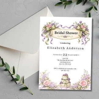 Invitation Mariage Fleuriste Rose Violet Vert Sauge