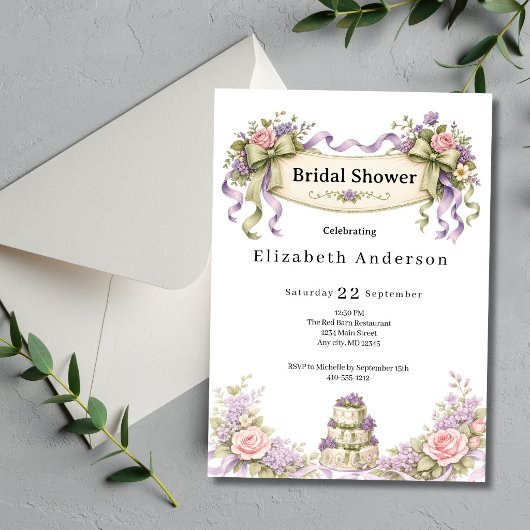 Invitation Mariage Fleuriste Rose Violet Vert Sauge