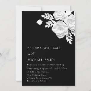 Invitation Mariage Fleurs 3D Noir Et Blanc