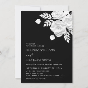 Invitation Mariage Fleurs 3D Noir Et Blanc