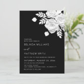 Invitation Mariage Fleurs 3D Noir Et Blanc (Debout devant)