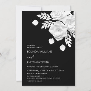 Invitation Mariage Fleurs 3D Noir Et Blanc