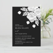 Invitation Mariage Fleurs 3D Noir Et Blanc  (Debout devant)