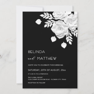 Invitation Mariage Fleurs 3D Noir Et Blanc