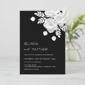 Invitation Mariage Fleurs 3D Noir Et Blanc (Debout devant)