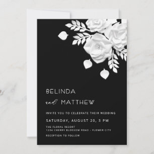 Invitation Mariage Fleurs 3D Noir Et Blanc