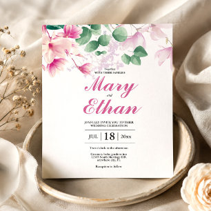 Invitation Mariage Fleurs Aquarelle Magnolia Rose