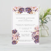 Invitation Mariage Fleurs Aquarelle Rose Et Violette (Debout devant)