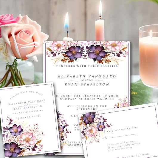 Invitation Mariage Fleurs Aquarelle Rose Et Violette