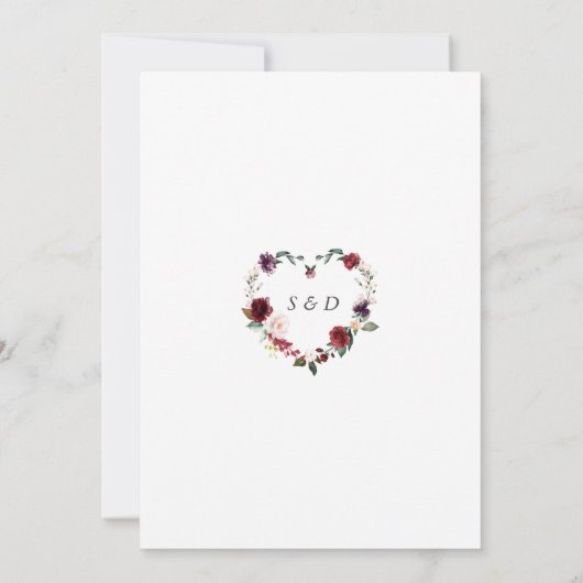 Invitation Mariage Fleurs Aquarelle Violet Bourgogne Unique (Dos)